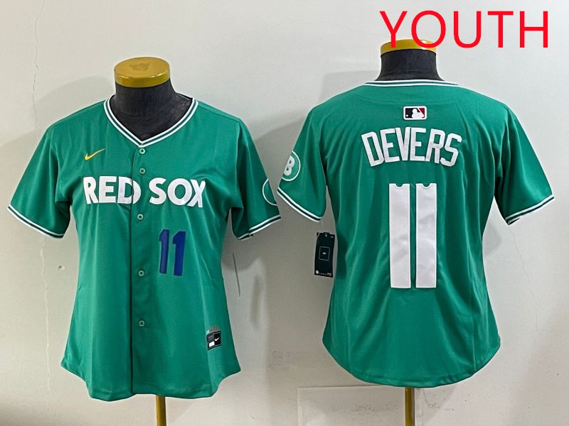 Youth 2025 Boston Red Sox 11 Devers Dark Green Joint Name Nike MLB Jersey style 4